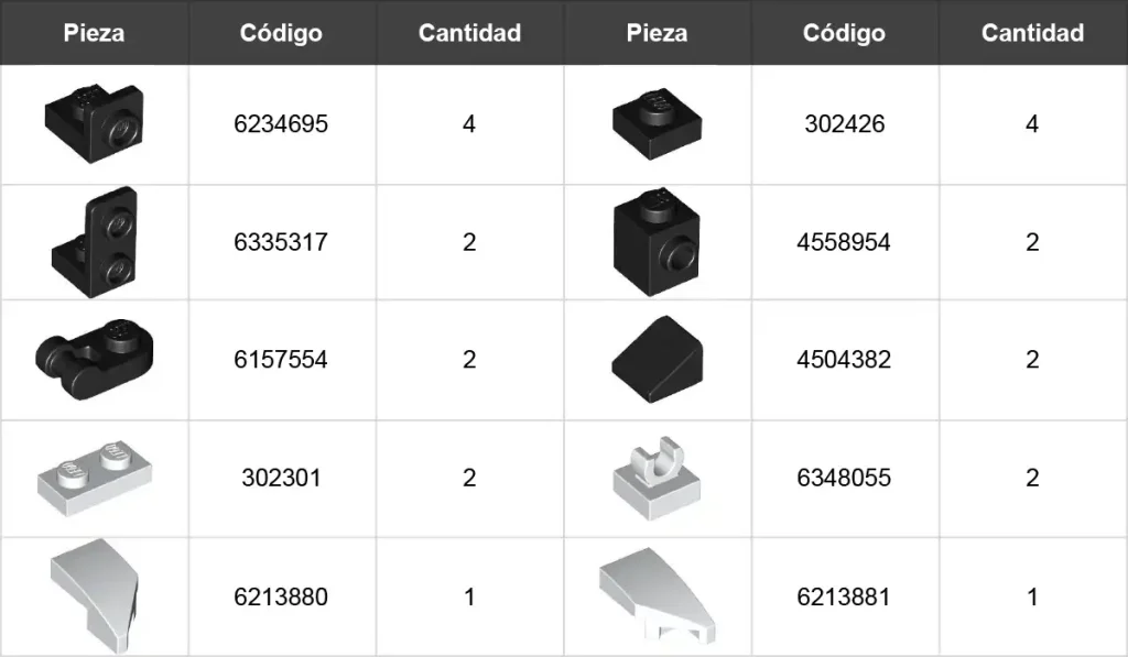 listado piezas de lego puertas