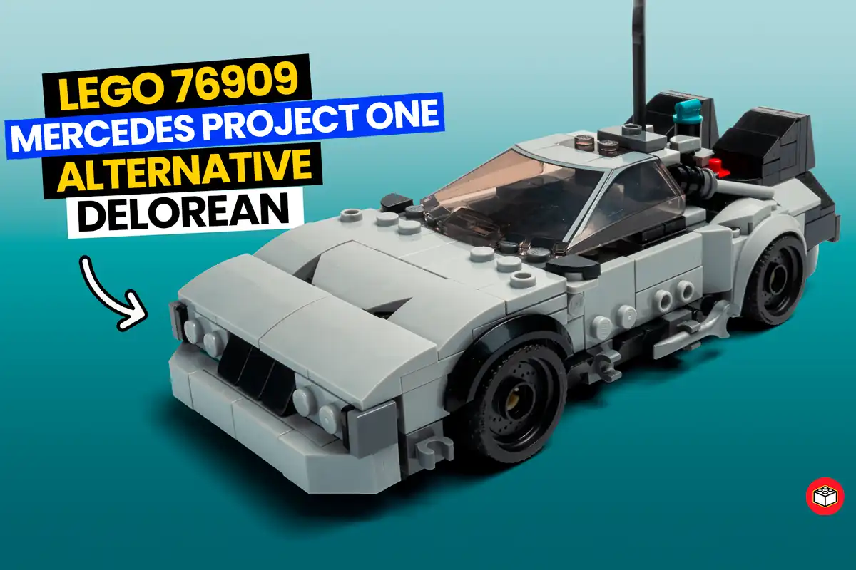 portada alternativa del lego mercedes en un delorean
