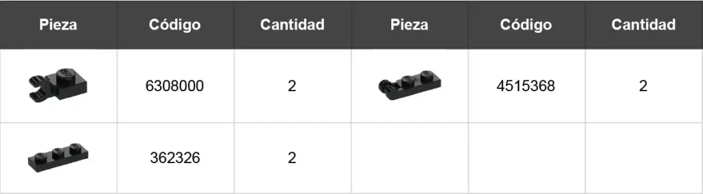 listado piezas extra modificacion de lego