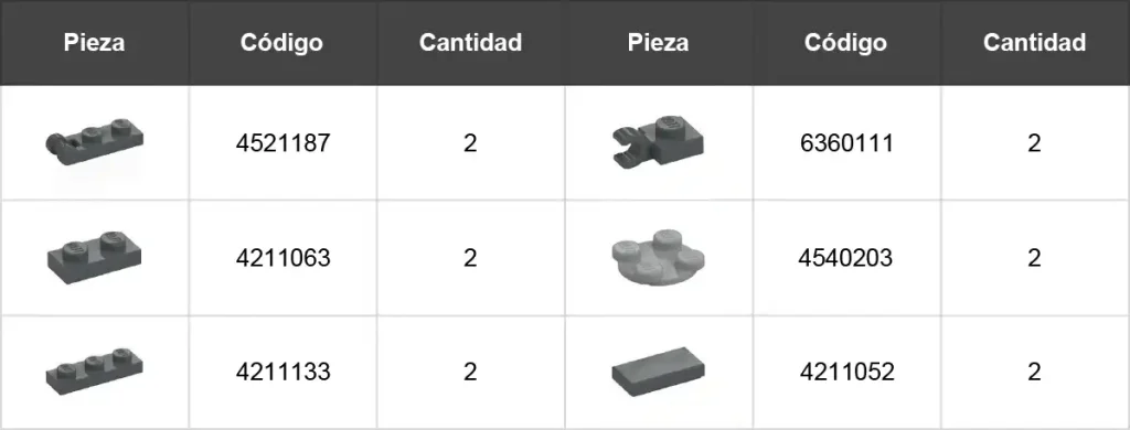 listado piezas extra para modificacion de lego