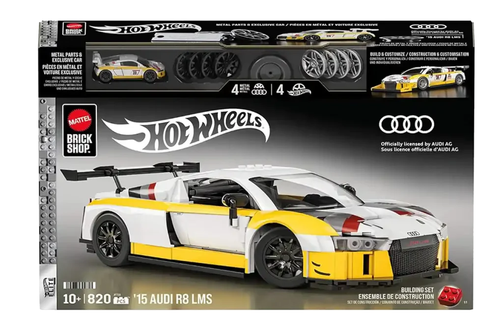 caja mattel brick shop hot wheels auidi r8